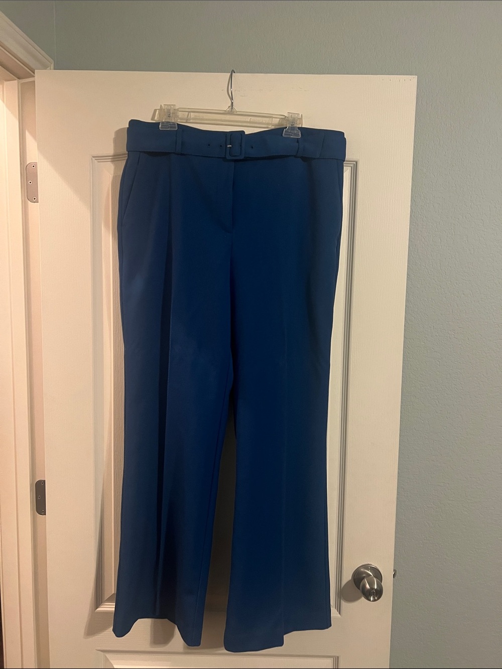 High-Rise Ann Taylor Wide-Leg Trousers with Self Belt in Deep Blue